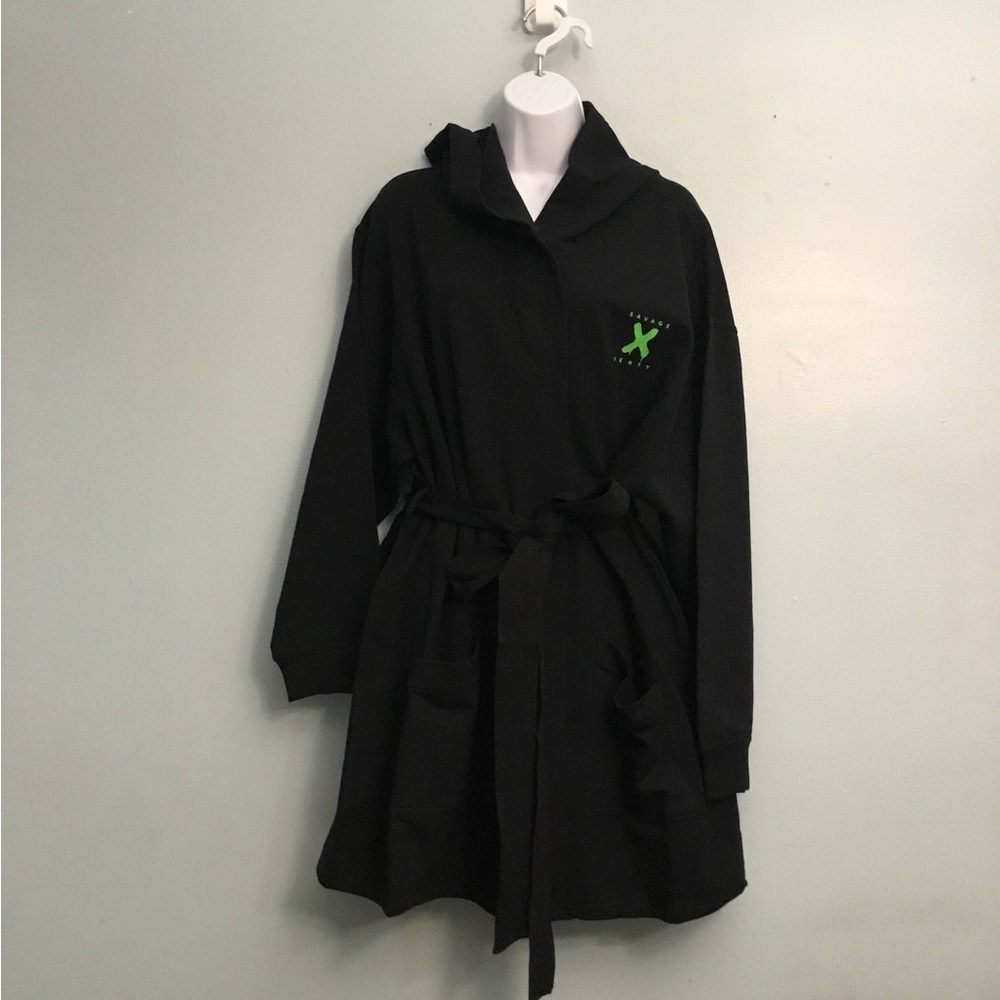 Savage X Fenty Black Robe with Vibrant Green Accent